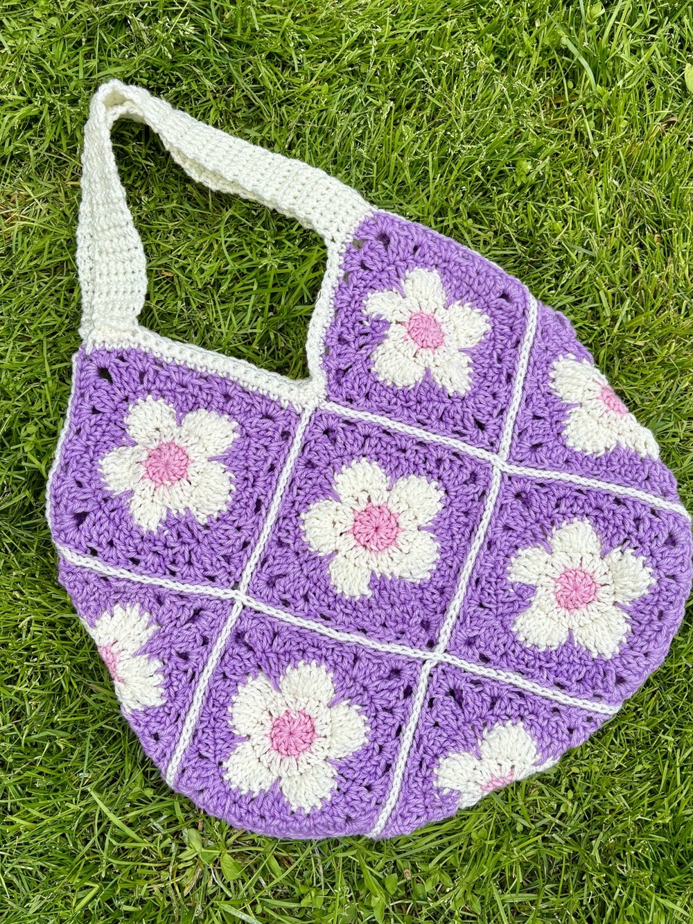 Handmade Purple Daisy Crochet Tote Bag
